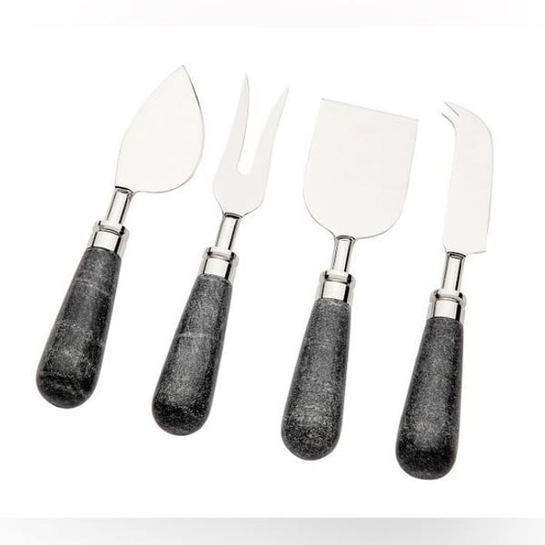 Pottery Barn Charcoal Marble Cheese Knives - Set Of 4 Gift Box