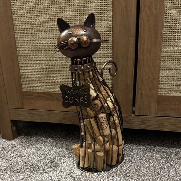 Bronze Metal Cat Wine Cork Holder