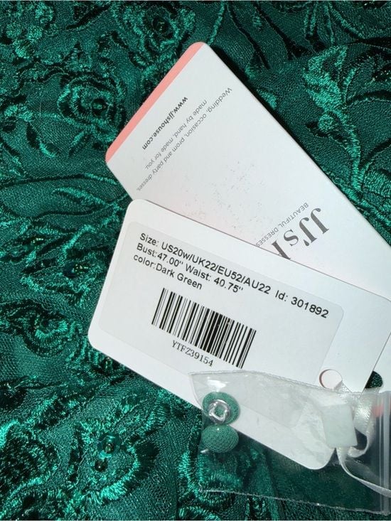 JJs House Dark Green Long Sleeve V-Neck Lace Evening Dress 3