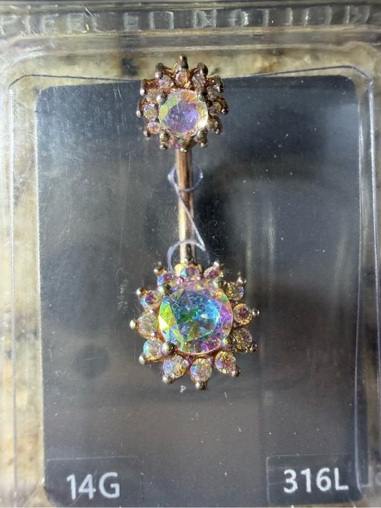 Aurora Crystal Sunburst Navel belly button Ring - Rose Gold 1