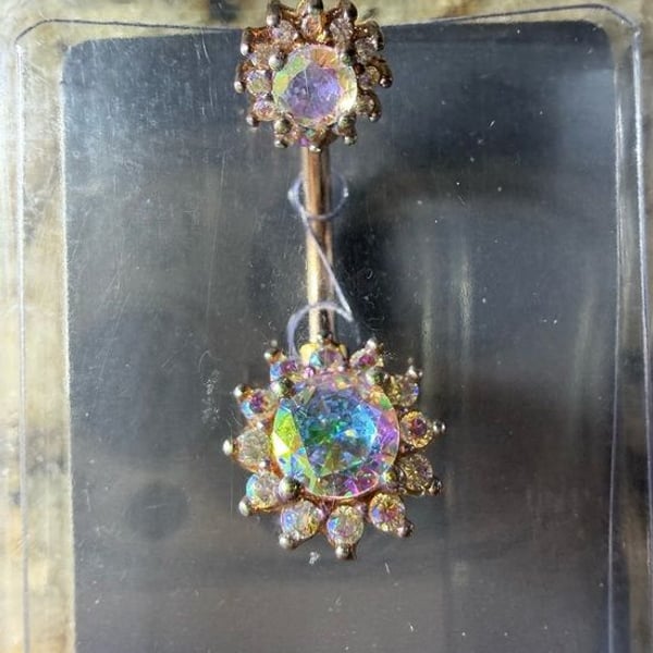 Aurora Crystal Sunburst Navel belly button Ring - Rose Gold