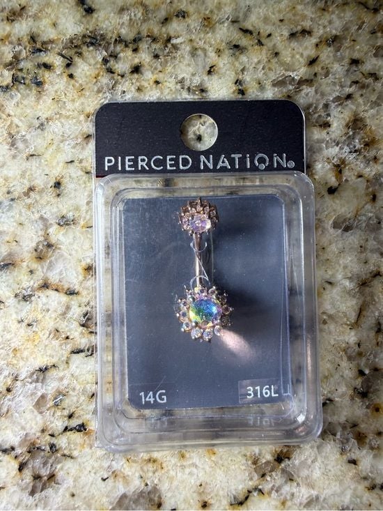 Aurora Crystal Sunburst Navel belly button Ring - Rose Gold 2