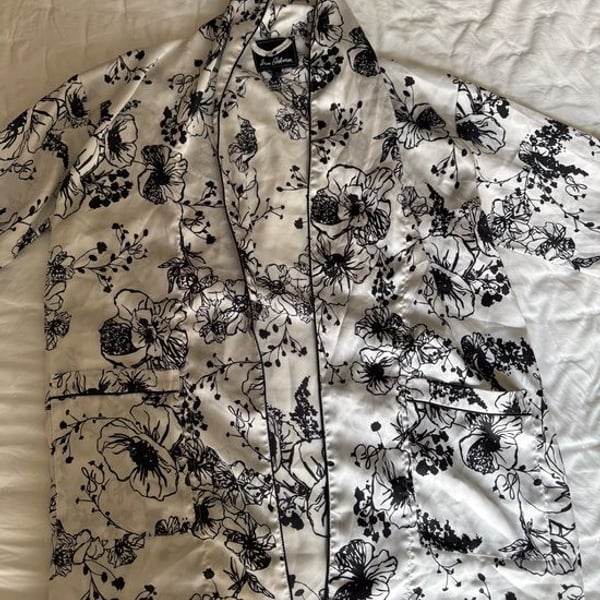 Sam Edelman Black & White Floral Open-Front Jacket