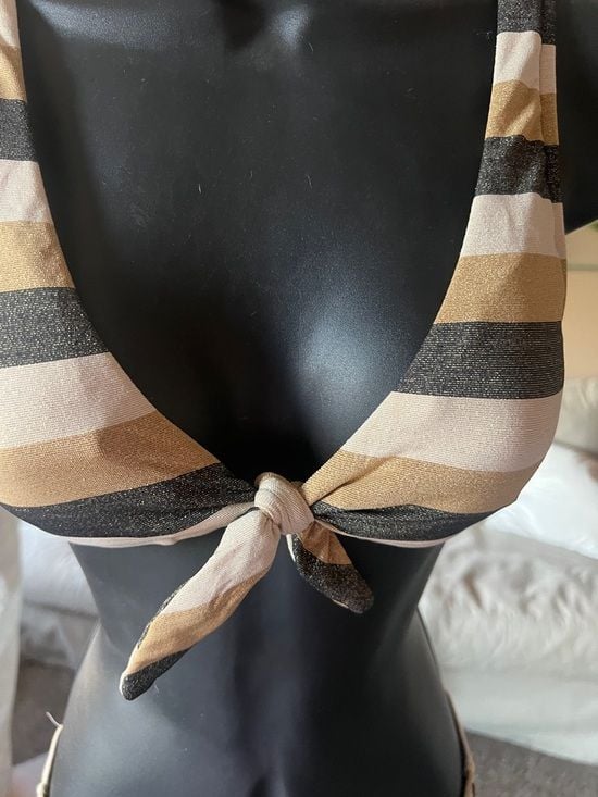 Seafolly Metallic Stripe Knot Front Bikini - Gold, Black, Cream 3