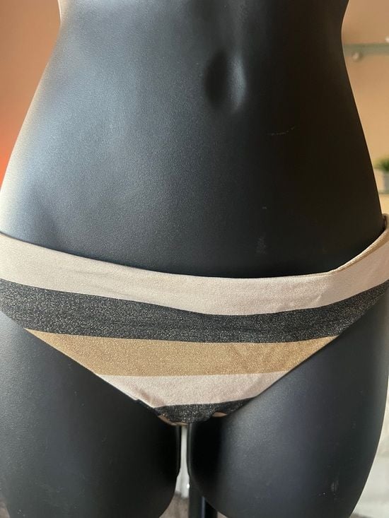 Seafolly Metallic Stripe Knot Front Bikini - Gold, Black, Cream 5