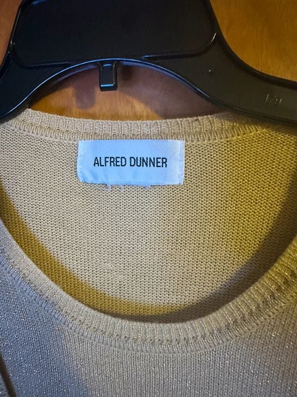 Alfred Dunner 2-Piece Sweater Set Beige Metallic Diamond Knit Cardigan & Shell Top Women’s 2