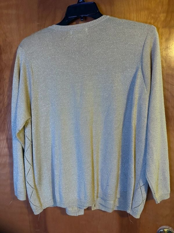 Alfred Dunner 2-Piece Sweater Set Beige Metallic Diamond Knit Cardigan & Shell Top Women’s 3