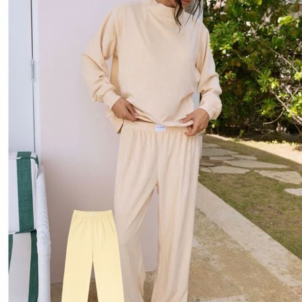 Parke butter yellow terry Lounging Wide-Leg Pants and crewneck- Women