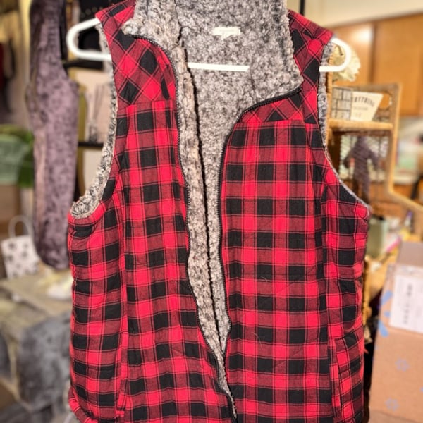 Faux fur plaid vest