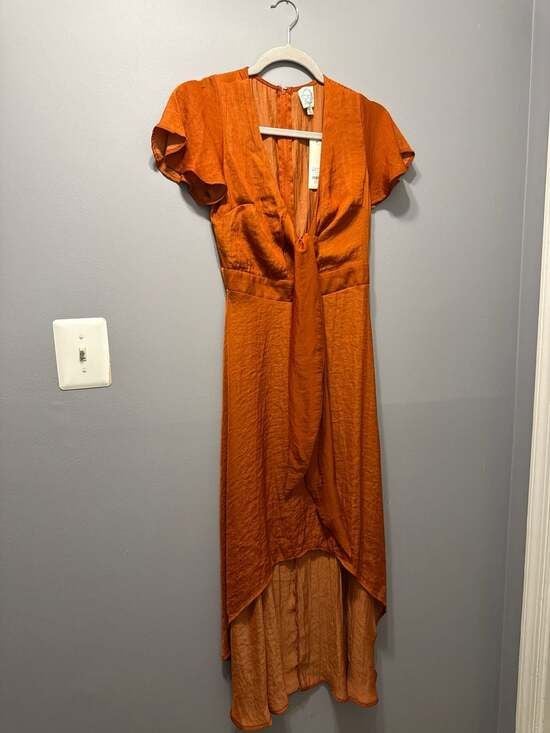 Blue Rain Francesca's Orange Tie-Front Flutter Sleeve High-Low Dress 2