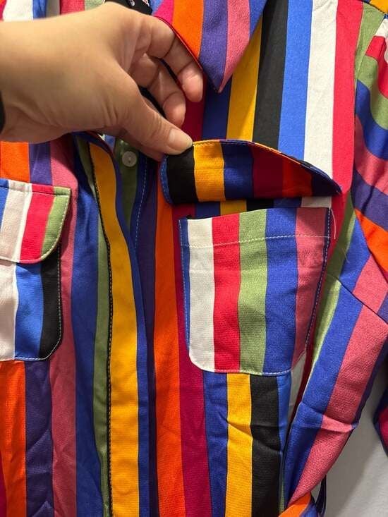 Lulus Stand Out Multi Color Striped Button-Up Long Sleeve Midi Shirtdress 8
