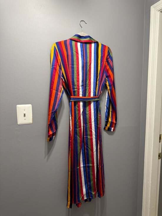 Lulus Stand Out Multi Color Striped Button-Up Long Sleeve Midi Shirtdress 9