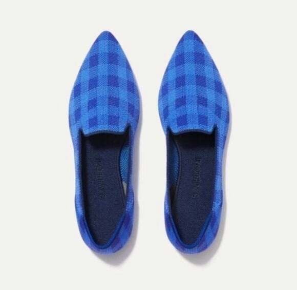 Rothy's The Point Lazuli Gingham Blue Plaid Women's Flat Loafers Size 8.5 US 2
