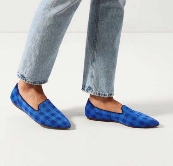 Rothy's The Point Lazuli Gingham Blue Plaid Women's Flat Loafers Size 8.5 US 3