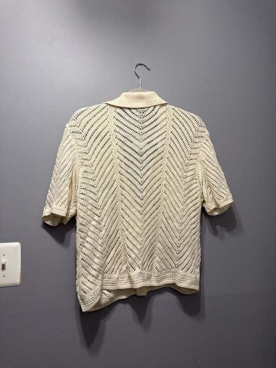 American Eagle Chevron Open-Stitch Short-Sleeve Polo Cardigan 7
