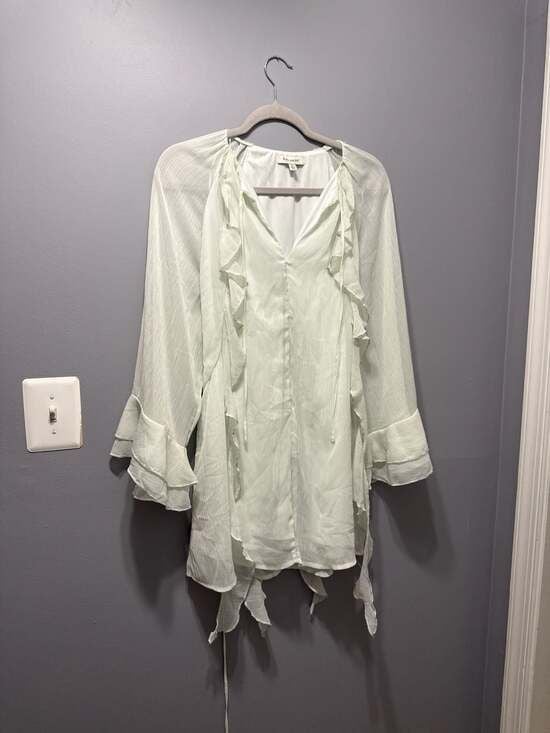 Francesca's Mint Green Ruffled Long Sleeve Mini Dress 2