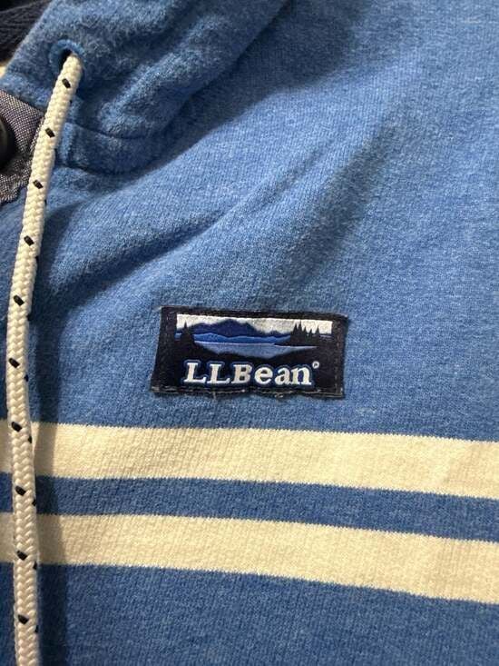 L.L.Bean Women's Blue Striped Henley Hoodie with Katahdin Logo, Size S 4