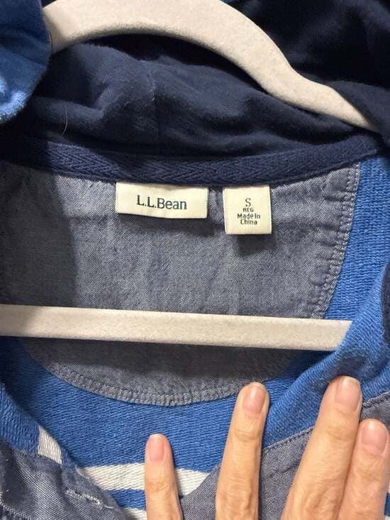 L.L.Bean Women's Blue Striped Henley Hoodie with Katahdin Logo, Size S 5