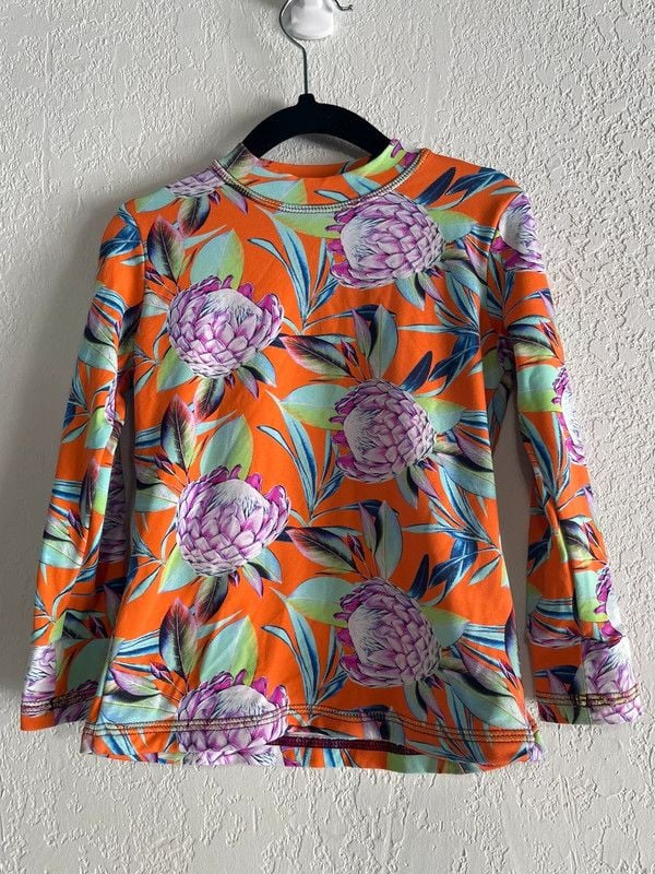 Mola Mola Kids Orange Protea Paradise Long Sleeve Rash Guard – Size L 2