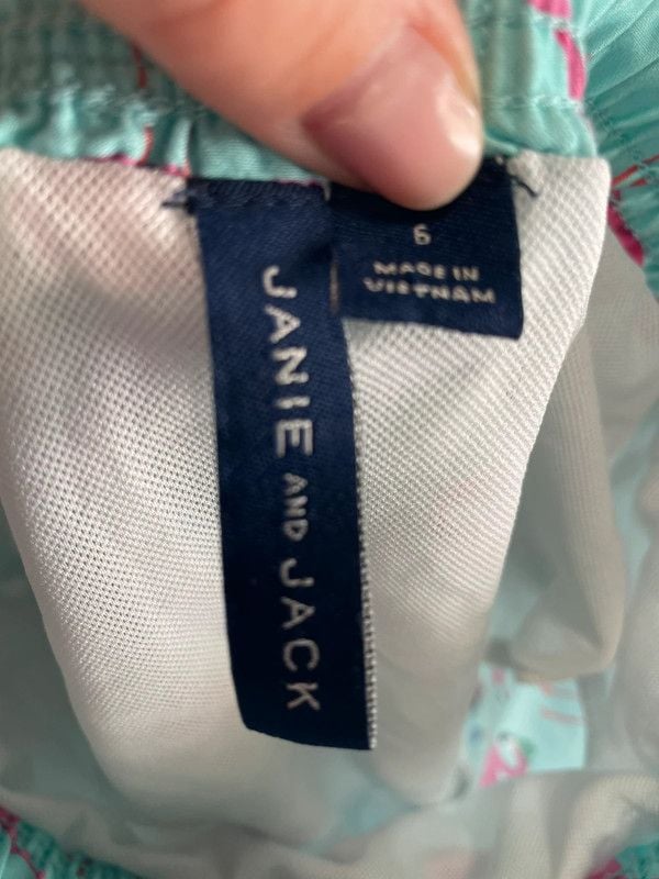 Janie and Jack Boy's Flamingo Swim Trunks, Size 6 7