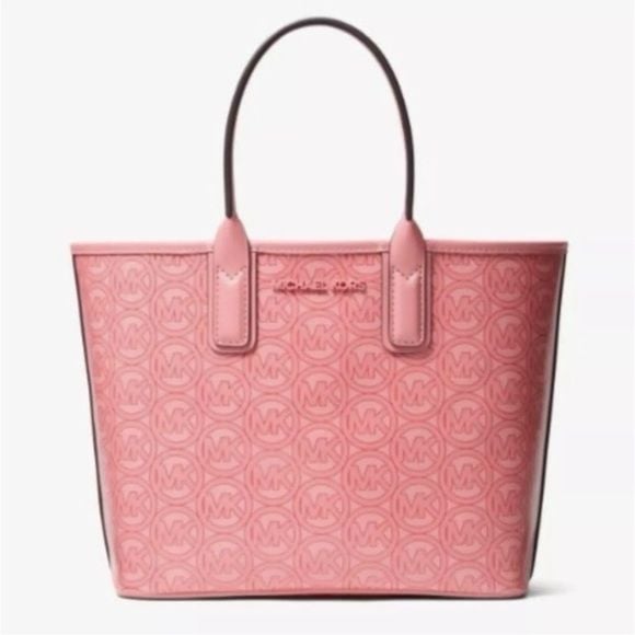 NWT Original Michael Kors Jodie Small Logo Jacquard Tote Bag Grapefruit Pink 3
