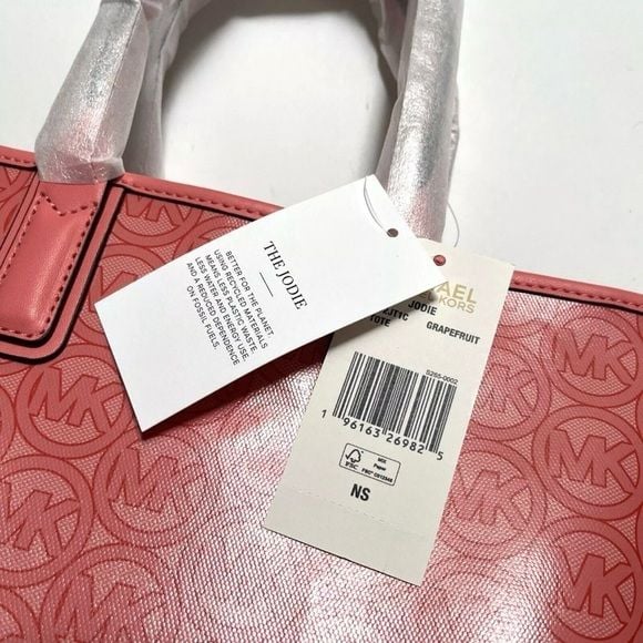 NWT Original Michael Kors Jodie Small Logo Jacquard Tote Bag Grapefruit Pink 5