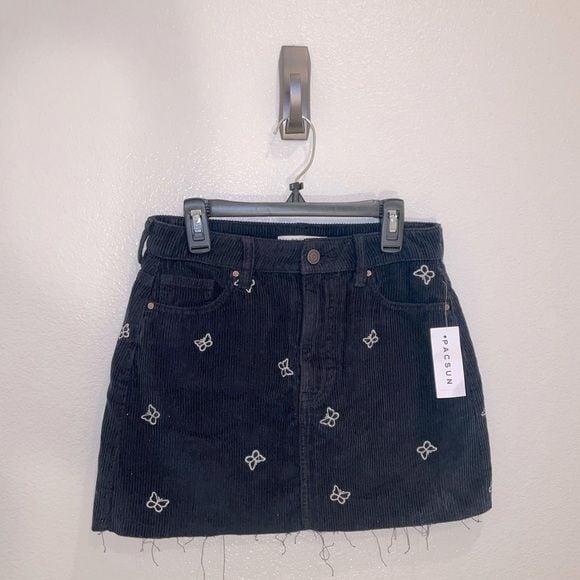 NWT Corduroy cute Y2K mini skirt Navy Blue With Butterfly’s Size 25 2
