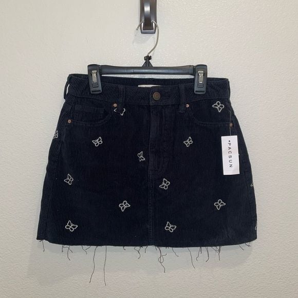 NWT Corduroy cute Y2K mini skirt Navy Blue With Butterfly’s Size 25 3