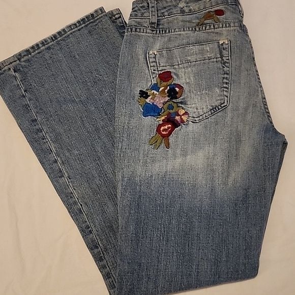Vertigo Festival Boho Flare Leg Embroidered Floral Light Blue Jeans Y2K Size 6 3