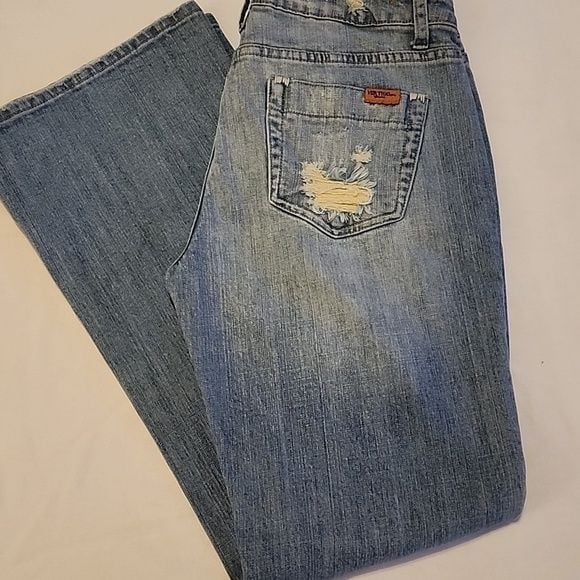 Vertigo Festival Boho Flare Leg Embroidered Floral Light Blue Jeans Y2K Size 6 5
