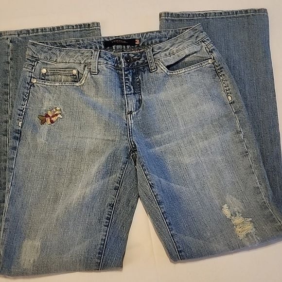 Vertigo Festival Boho Flare Leg Embroidered Floral Light Blue Jeans Y2K Size 6 6