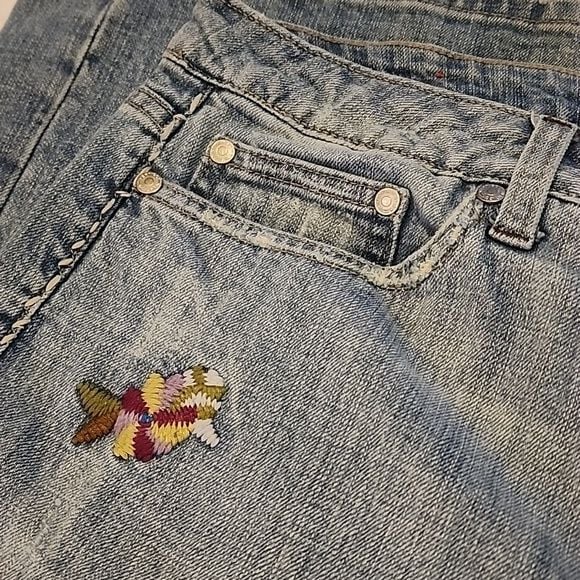 Vertigo Festival Boho Flare Leg Embroidered Floral Light Blue Jeans Y2K Size 6 7