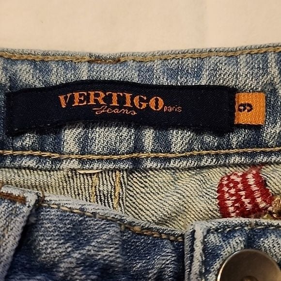Vertigo Festival Boho Flare Leg Embroidered Floral Light Blue Jeans Y2K Size 6 12