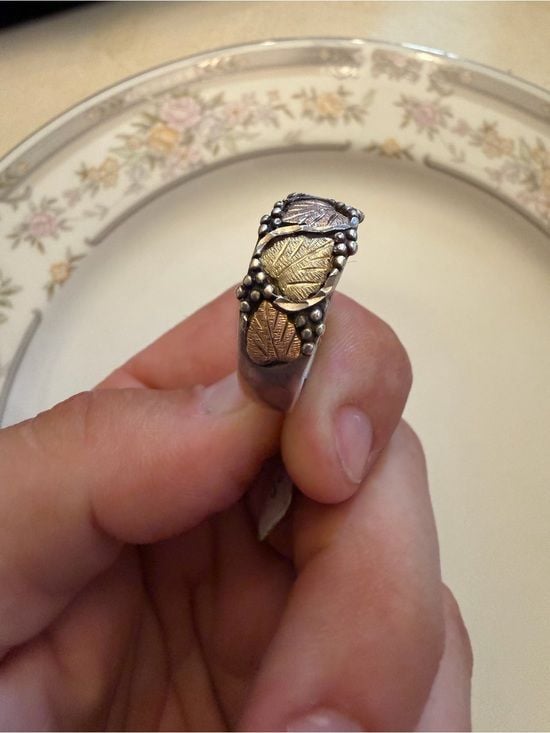 Black hills men’s Two-Tone Leaf Accent - Gold & Rose Gold on Silver 3