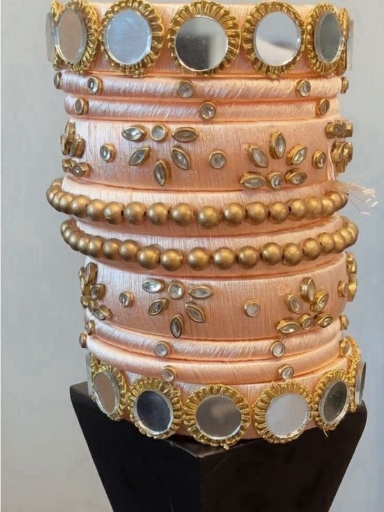 Peach and Gold Threaded Set - Authentic from Indian Handcrafters 1