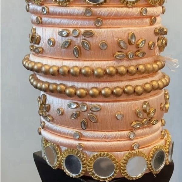 Peach and Gold Threaded Set - Authentic from Indian Handcrafters
