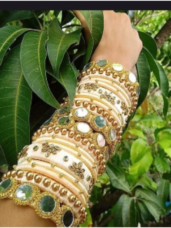 Peach and Gold Threaded Set - Authentic from Indian Handcrafters 4