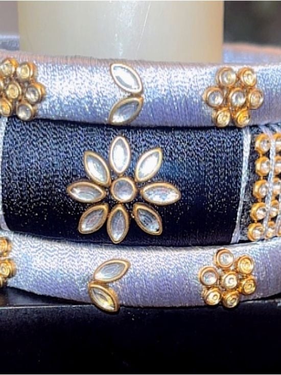 Handcrafted Silk Thread Bangles with Kundan Jewels and Floral Designs 3