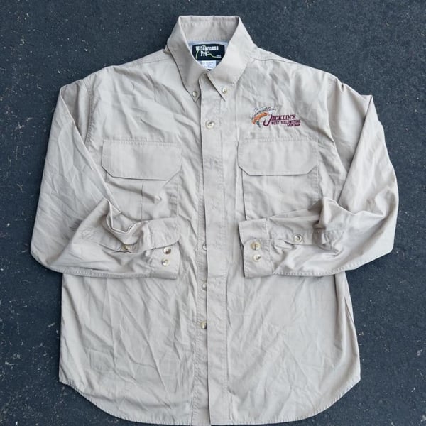 Vintage Wilderness Pro Fishing Shirt M Khaki Jacklin’s West Yellowstone