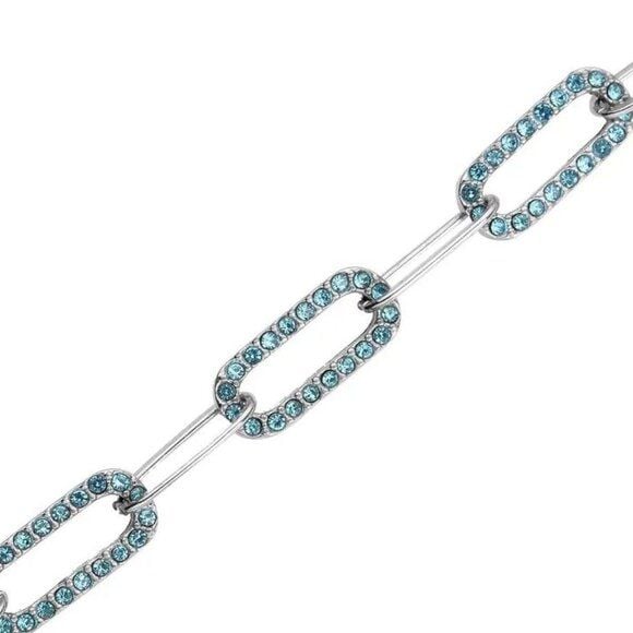 Blue Austrian Crystal Paper Clip Bracelet in Stainless Steel (7.50-9.50In) 2