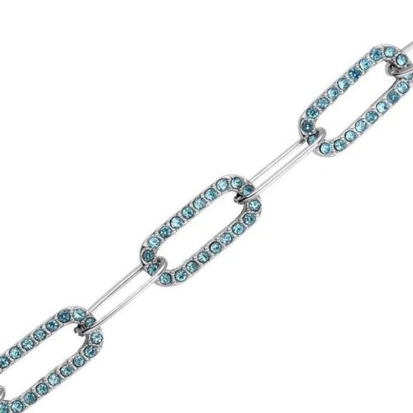 Blue Austrian Crystal Paper Clip Bracelet in Stainless Steel (7.50-9.50In)