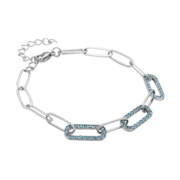 Blue Austrian Crystal Paper Clip Bracelet in Stainless Steel (7.50-9.50In) 5
