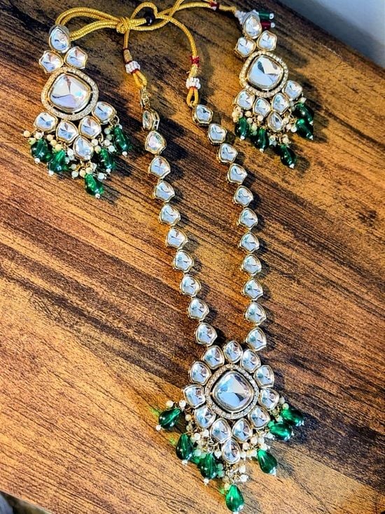 Long Necklace Earring Set - Sheesha Kundan (Mirror and Glass). 1