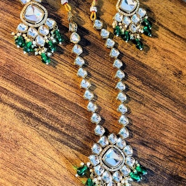 Long Necklace Earring Set - Sheesha Kundan (Mirror and Glass).