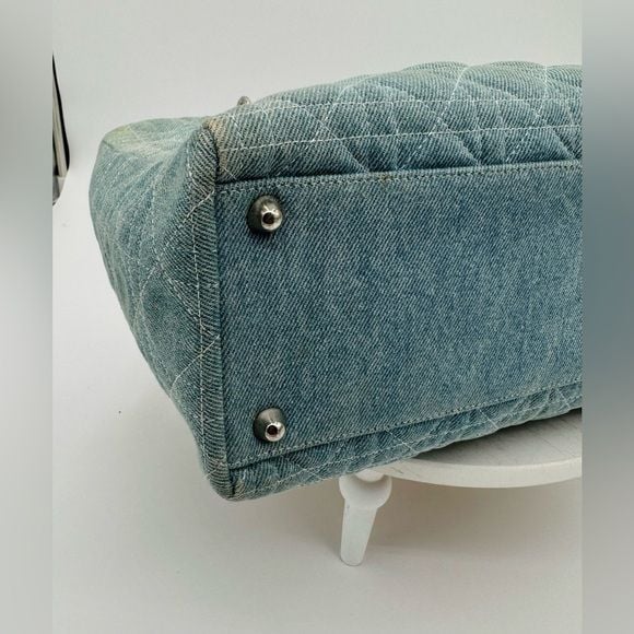 Dior Lady Dior Large Blue Denim Cannage Bag Acrylic Handles with COA 6