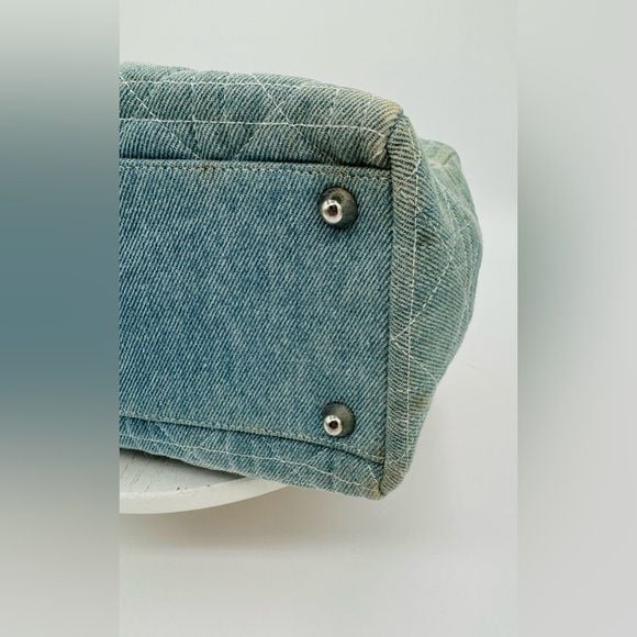 Dior Lady Dior Large Blue Denim Cannage Bag Acrylic Handles with COA 14