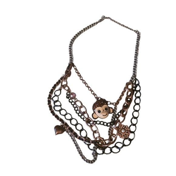 Betsey Johnson Mixed Metal Monkey Charm Multi-Strand Statement Necklace 1