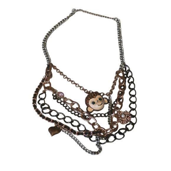 Betsey Johnson Mixed Metal Monkey Charm Multi-Strand Statement Necklace 3