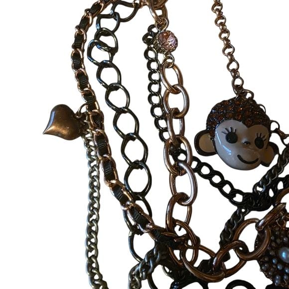 Betsey Johnson Mixed Metal Monkey Charm Multi-Strand Statement Necklace 4