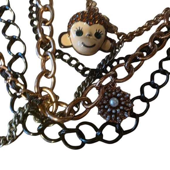 Betsey Johnson Mixed Metal Monkey Charm Multi-Strand Statement Necklace 6